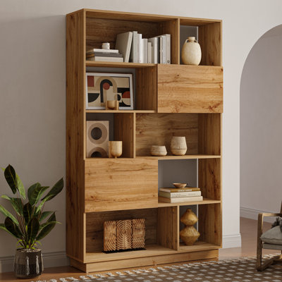 8-Shelf and 2-Cabinet 4-Tier Tall Bookcase with Doors