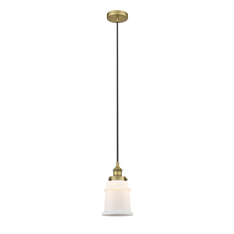 Luminaire suspendu en forme de cloche à 1 lumière Amiriya, H 11 po x l 6 po x P 6 po, Blanc mat, Laiton brossé