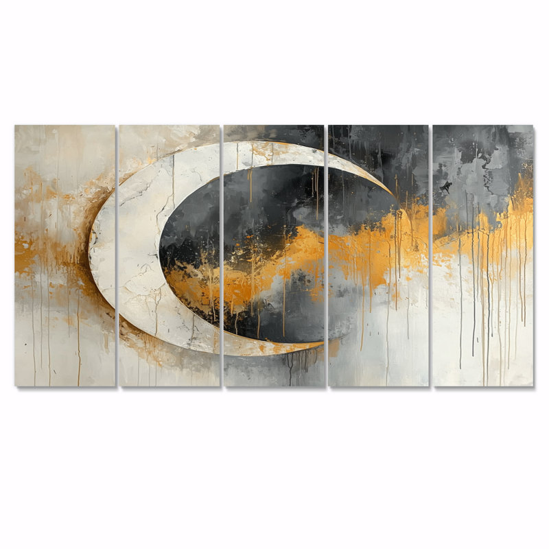 Obidiah - tuile abstraite, art mural - ensemble de décorations murales modernes, H 32 po x l 80 po, 5