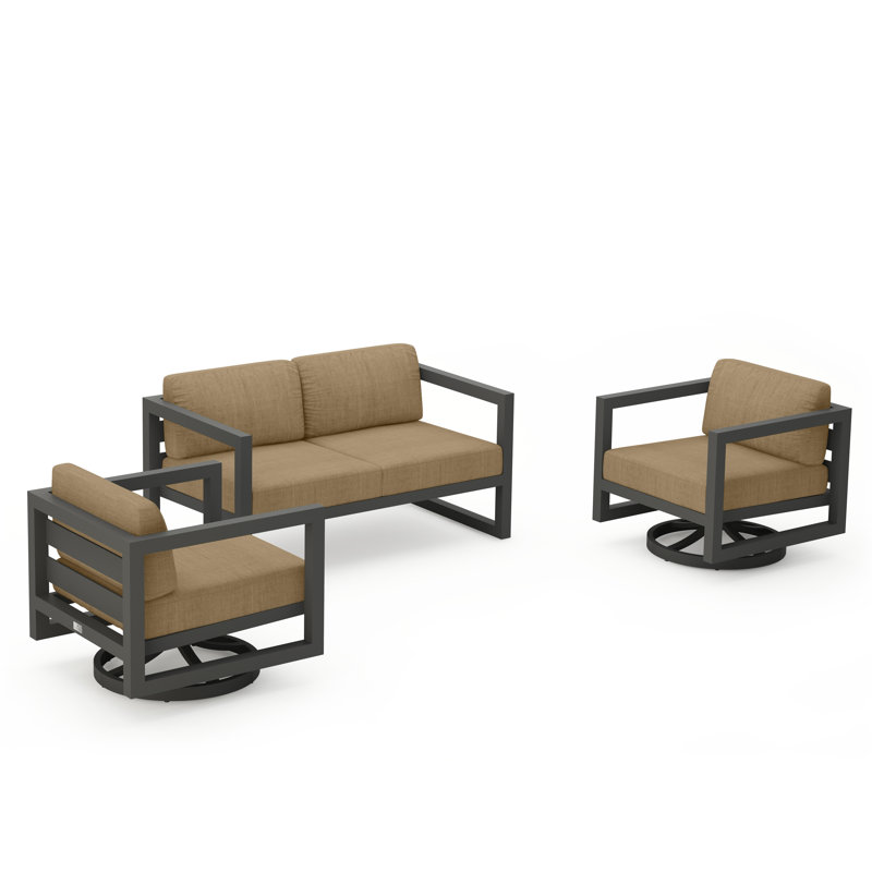 Avion 3 Piece Loveseat Set With Swivel, Spectrum Indigo Sunbrella®, Slate