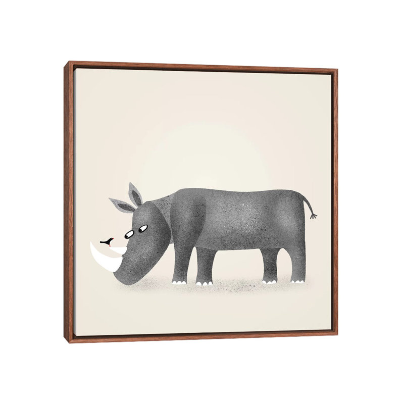 « Rhino » par Nic squirrell-impression, H 18 po x l 18 po x 1,5 po, Toile classique avec cadre brun, Pas de tapis