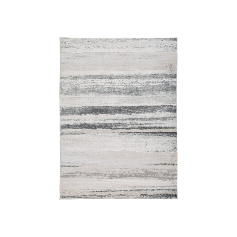 Tapis noir / gris tissé à la main, Rectangle 8 pi x 10 pi