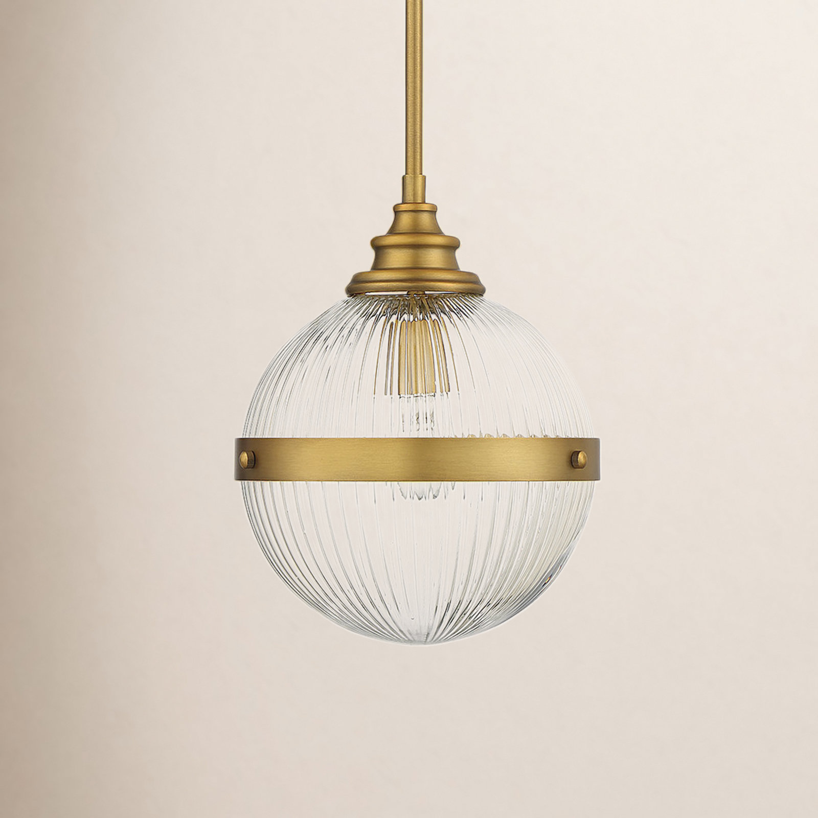 Ker Single Light Glass Dimmable Pendant, Natural Brass
