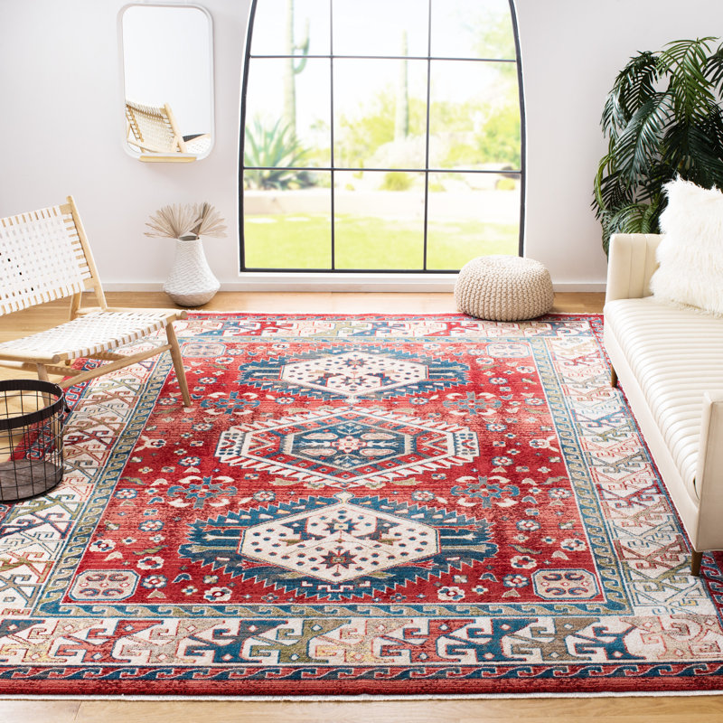 Kallie Oriental Blue/Ivory/Red Area Rug, Rectangle 9' x 12'6"