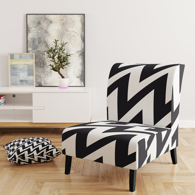 Fauteuil de chambre rembourré noir à motif rétro à chevrons rétro