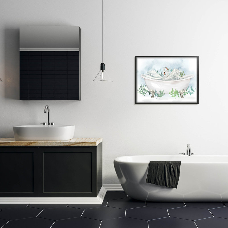 Swan Duo Bathaign Botanicals, art de la giclée encadrée par Ziwei Li, H 24 po x l 30 po x P 1,5 po