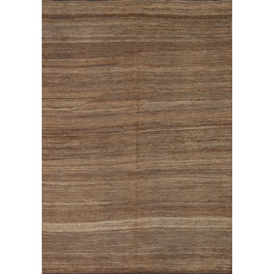 Tapis brun rayé rectangulaire en laine tissé à plat à la main 4 pi 4 po x 5 pi 7 po