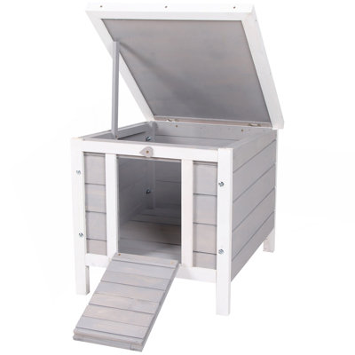 Pawhut Small Wooden Rabbit Hutch, Bunny/Guinea Pig Cage, With Openable & Waterproof Roof, Gray