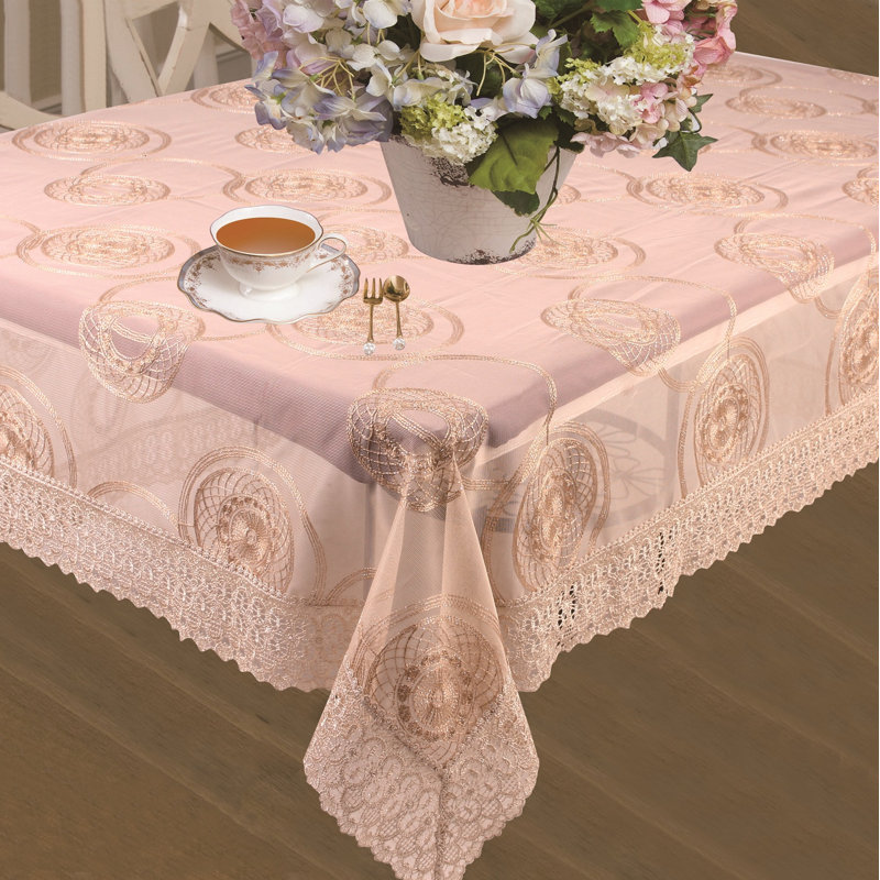 Laurence Marvellous Lace with Embroidered Scroll Tablecloth, 120" L x 70" W