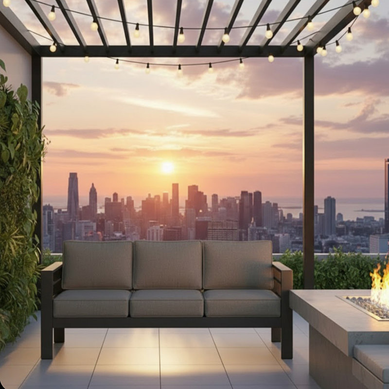 All-Weather Metal 3-Seat Patio Sofa With Cushions, Gray, Gray