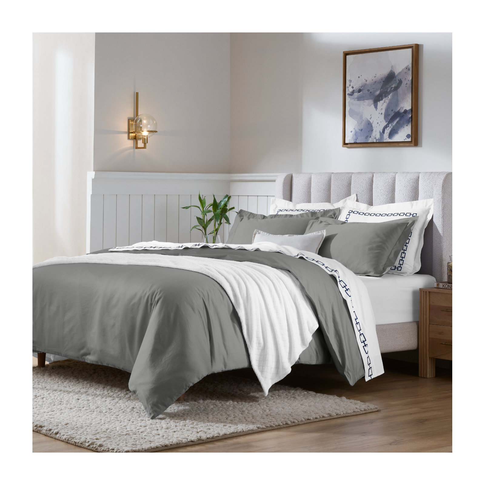 Duvet Cover Set, Gray, Full/Queen Duvet Cover + 2 Pillow Sham