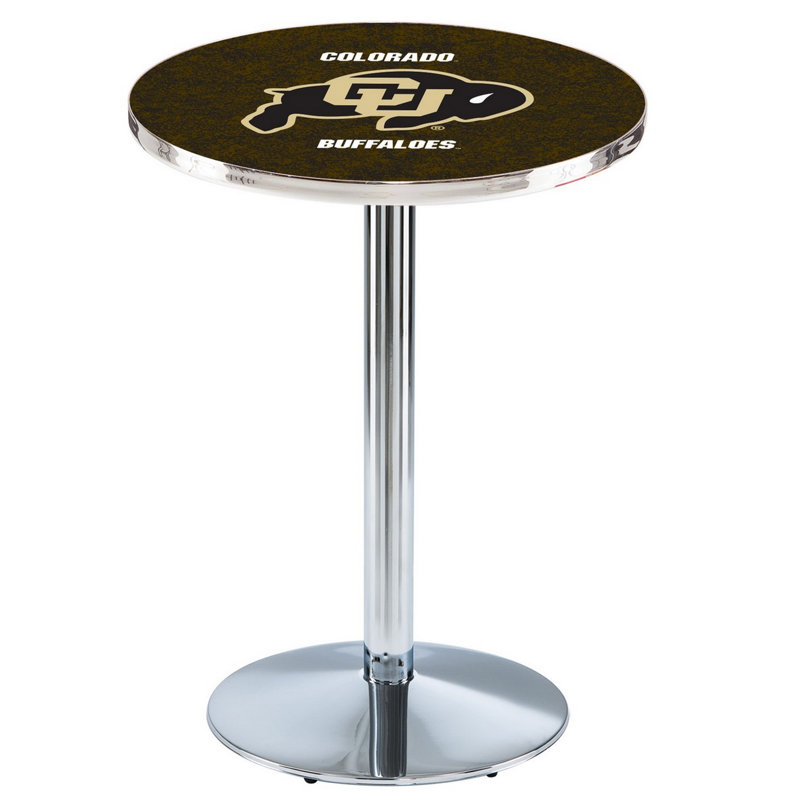 Round Metal Base Dining Table, Chrome, University of Colorado