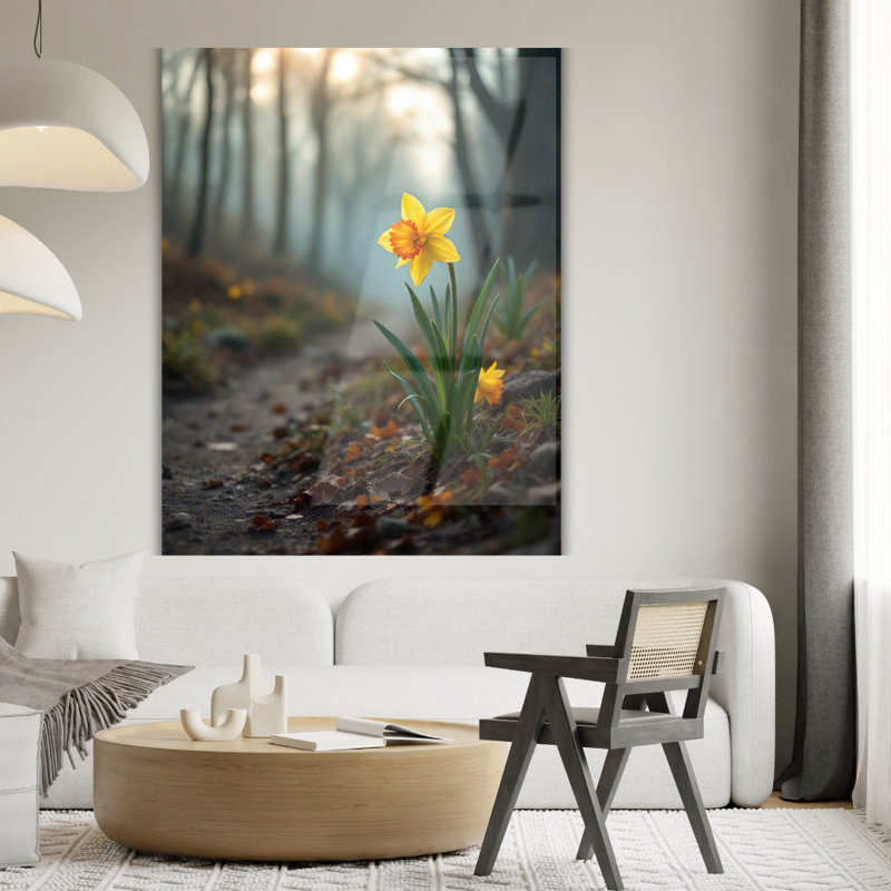 Tableau mural en verre trempé représentant une jonquille jaune, 40" H x 30" W