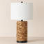 Lampe de table cylindrique moderne tissée en ruppie maritime pour le salon - petite touche texturée pour l'éclairage de chevet d'un bureau ou d'une chambre à coucher - 26 po, brun et blanc