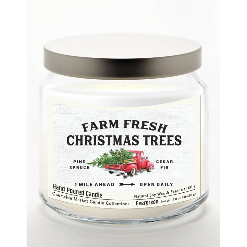 Bougie Fresh Farm Trees de 400 g (14 oz) en pot en verre avec couvercle en métal argenté brossé