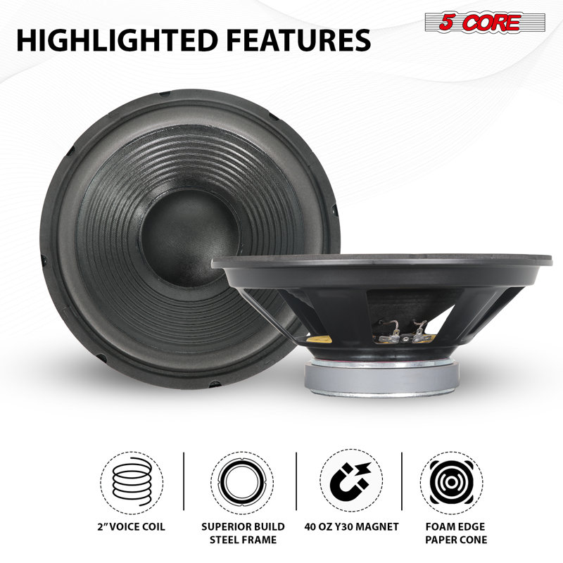 Haut-parleur de remplacement de basse de 5 W 300 W à 5 cœurs pour haut-parleur de remplacement 12 W à 4 composants 40 - 3,5 Khz