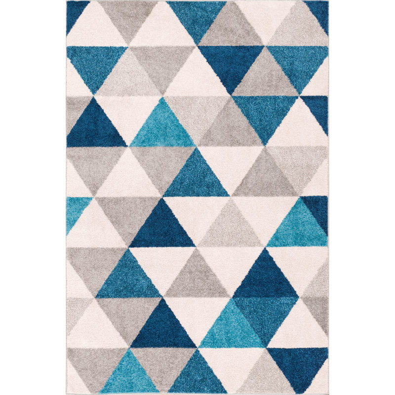 Rivka Power Loom Blue/Grey/Cream Rug, Rectangle 60 x 90cm