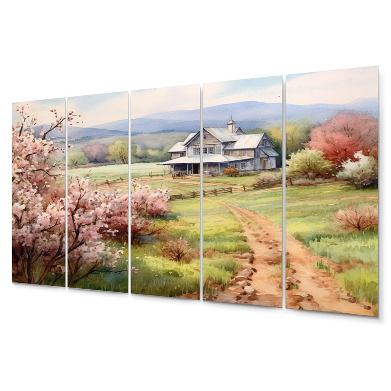 Fleurs de pommier à la ferme III - Ensemble de décorations murales en métal