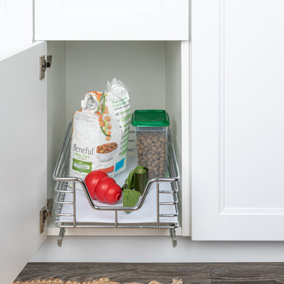 Elizandra Glidez Multipurpose Chrome-Plated Steel Pull-Out/Slide-Out Storage Organizer with Plastic Liner for Under Cabinet Use - 1-Tier Design - Fits Standard Size Cabinet or Shelf