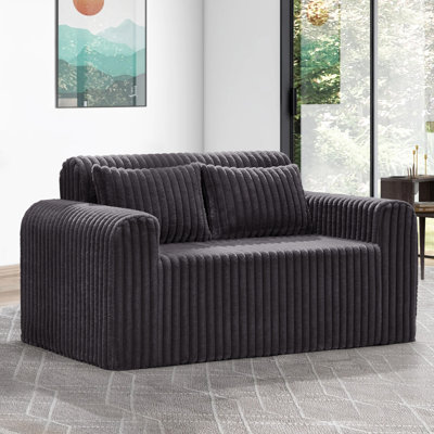 54" W 2-Seater Foam Loveseat Sofa with Throw Pillows, Compressed Comfy Upholstered Small Space Couch for Apartment Living Room