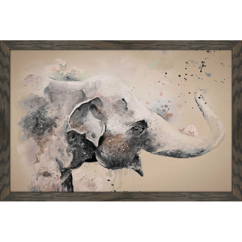 «Sandstone Elephant», reproduction de peinture à l'aquarelle, H 33,5 po x l 49,5 po x P 1 po, Cadre chocolat patiné