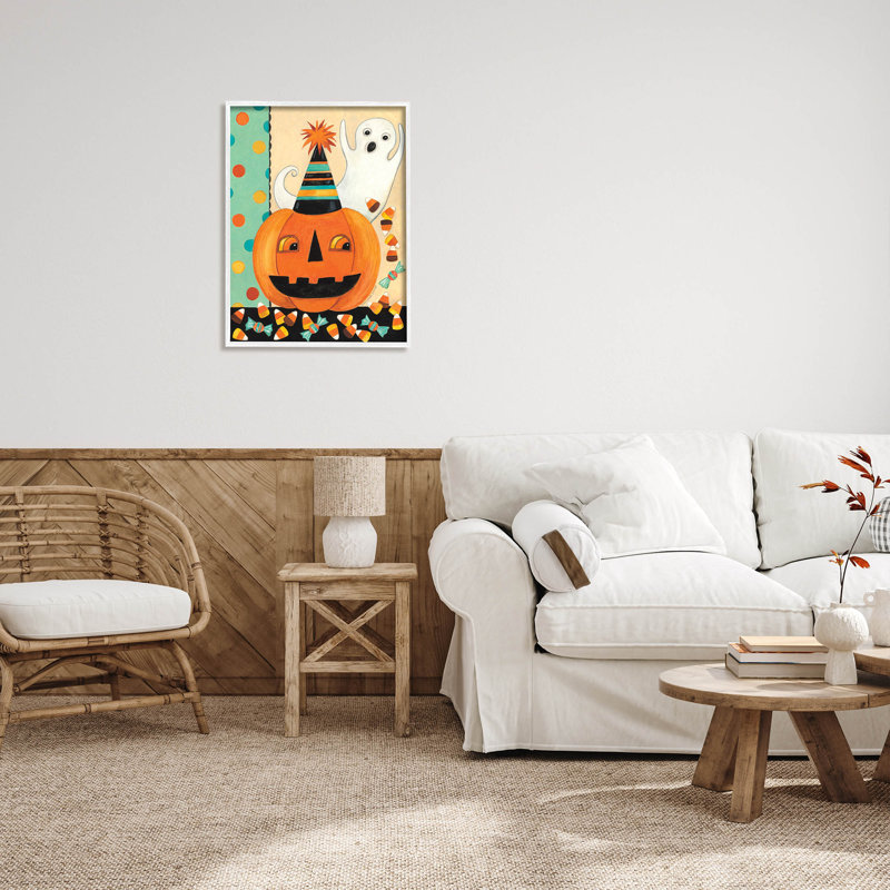 Rétro motif de bonbons d'Halloween à -134, H 30 po x l 24 po x P 1,5 po, Giclée encadrée blanc bord de mer