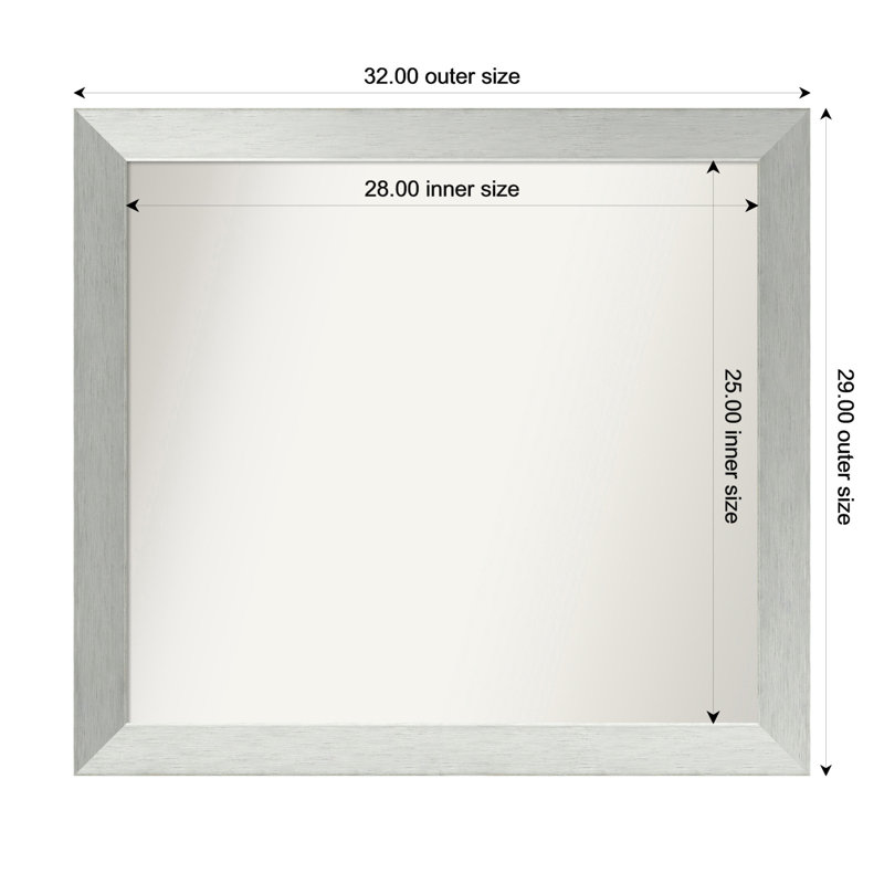 Miroir de salle de bain mural en argent brossé sans cadre, Rectangle, 29 po x 32 po