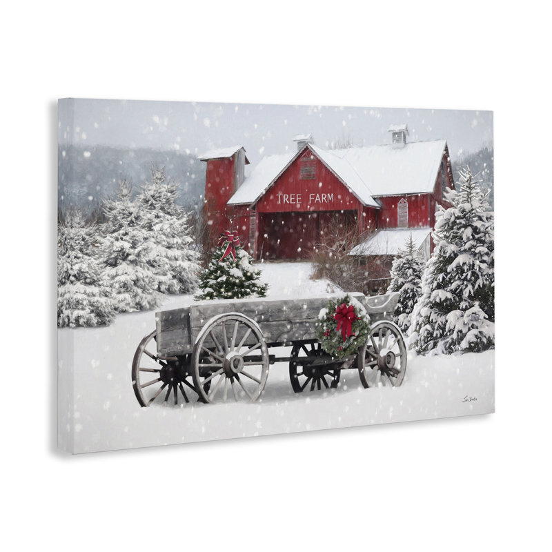 Winter Wagon & Barn Canvas Wall Art by Lori Deiter, 16" H x 24" W