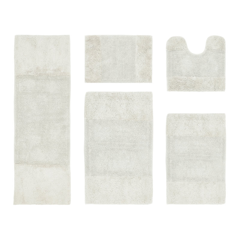 Makaylynn Premium 100% Cotton 5 Piece Bath Rug Sets with Non-Slip Backing, Machine Washable, Luxurious Solid Pattern Super Absorbent & Tufted Weave Bath Mat for Bathroom, Shower, and Tub