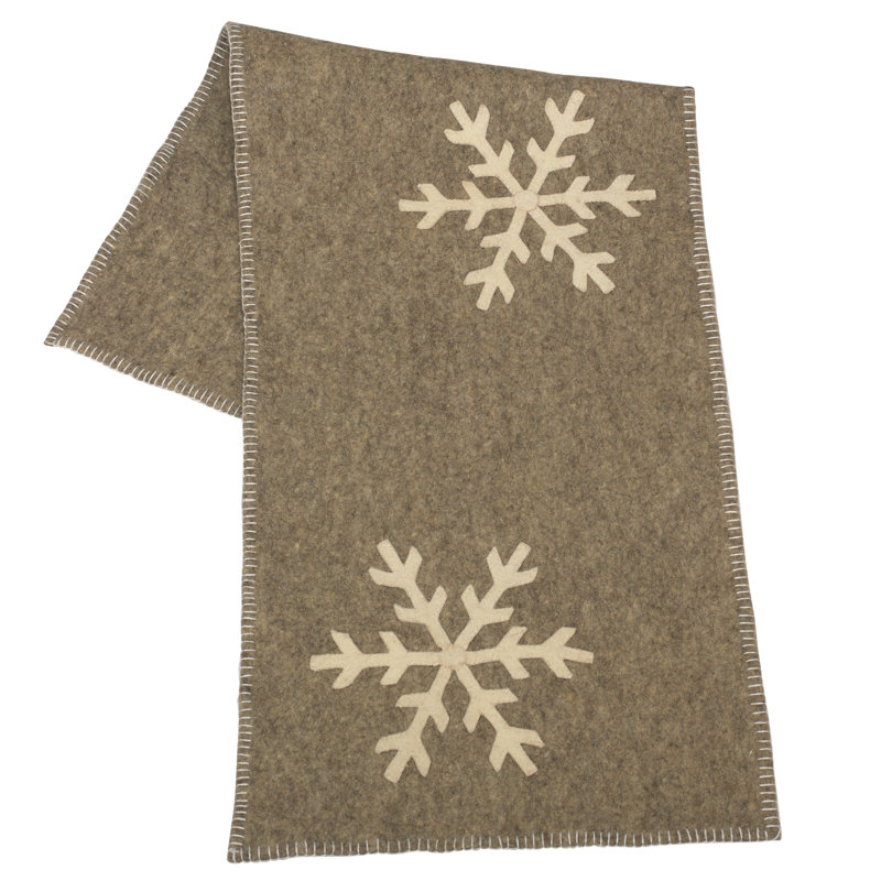 Handmade Grey Hand Felted Wool Table Runner with Snowflakes - 16x44
