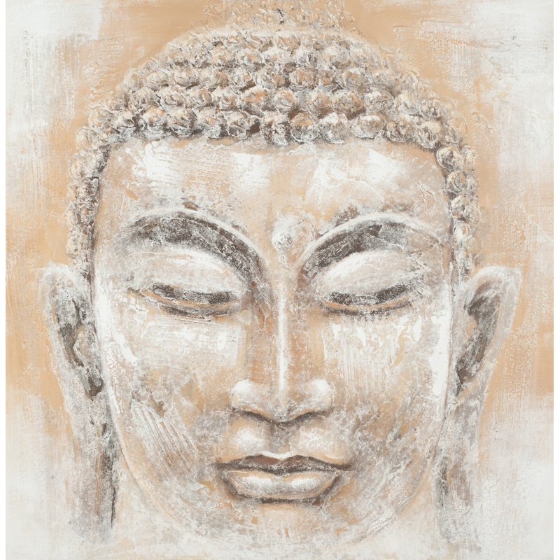 « paix bouddha », reproduction sur toile tendue orange/gris