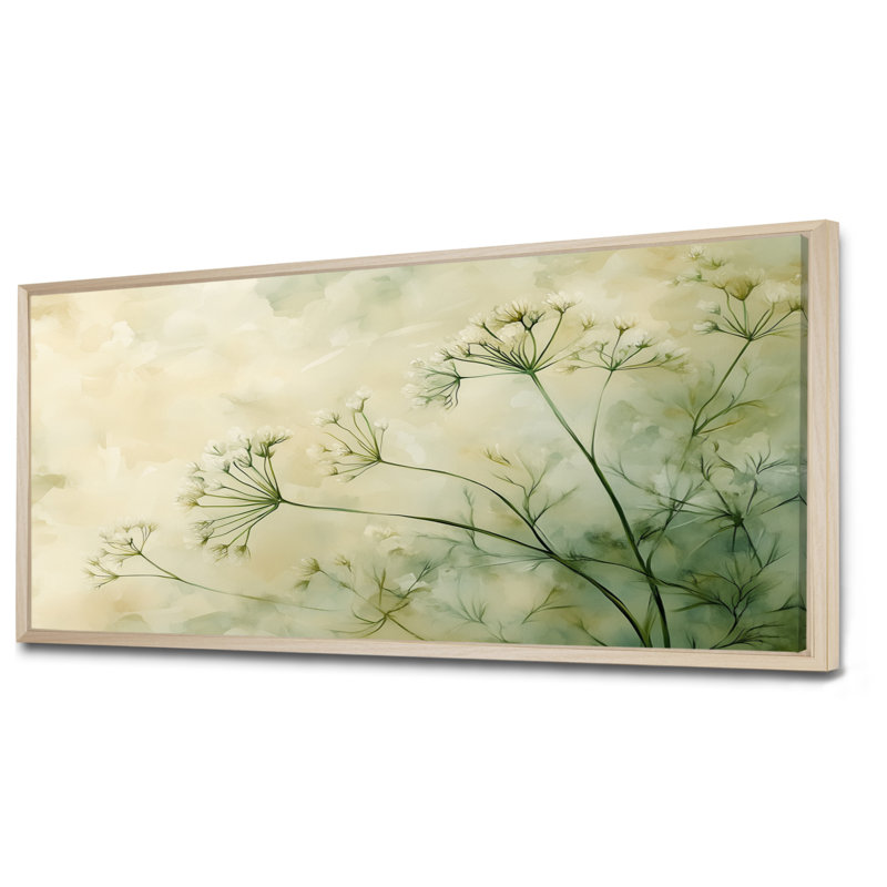 Dill Botanical Whisper I - art mural floral vert, H 28 po x l 60 po, Cadre naturel flottant