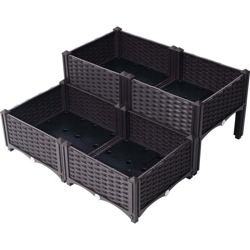 Bac à herbes surélevé brun avec arrosage automatique et pieds pour les cafés - 4 pièces pour le jardinage Polypropylène avec drainage adéquat