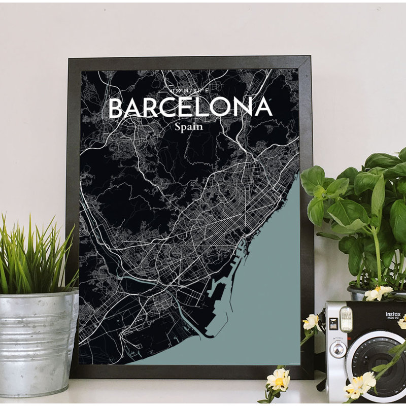 Barcelona City Map - No Frame Print, 70.8 cm H x 40.6 cm W x 0.1 cm D