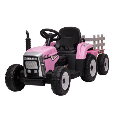 12V Kids Electric Tractor with Trailer, Ride On Car w/Remote, 7-LED Lights, 3-Speed Shift, MP3/USB, EVA Tires,35W