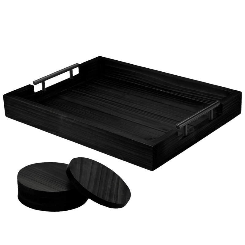 Ceeanna Solid Wood Tray, Black