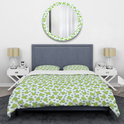 Green and Blue Circle Dots - Ensemble de housse de couette abstrait - Microfibre de polyester