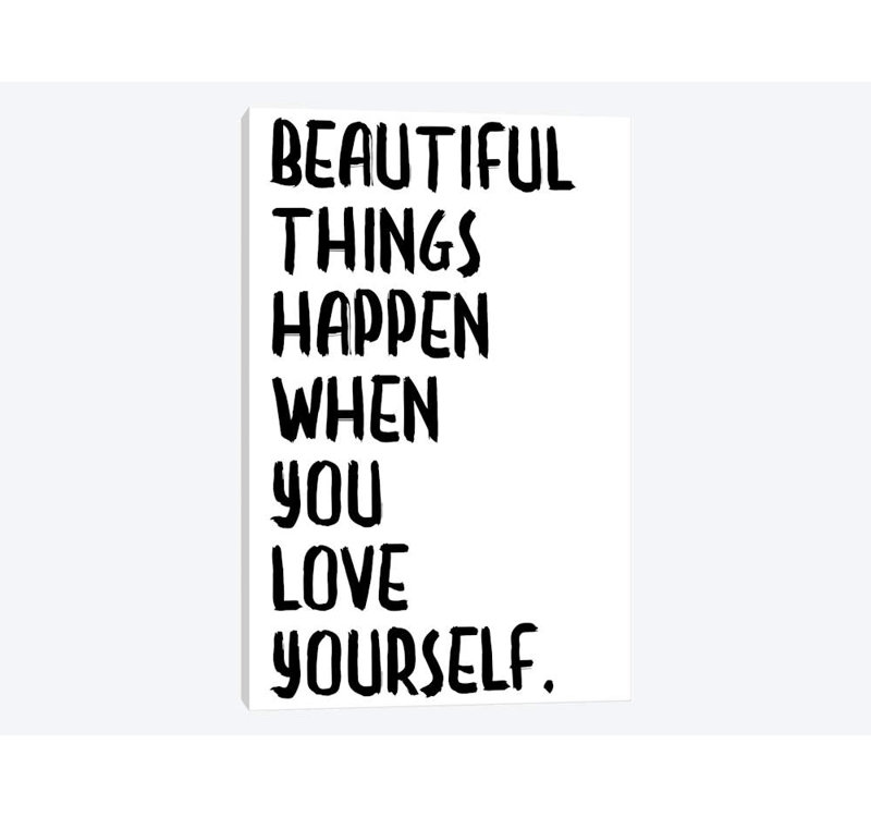 « belle things happens », art textuel sur toile, H 60 po x l 40po x P 1,5 po