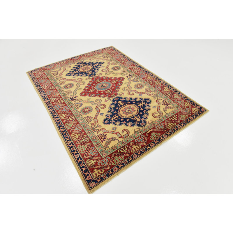 Tapis à main one-of-kind à la main noué la new age red 4 pi 9 po x 6 pi aire de laine 7 po Alayna