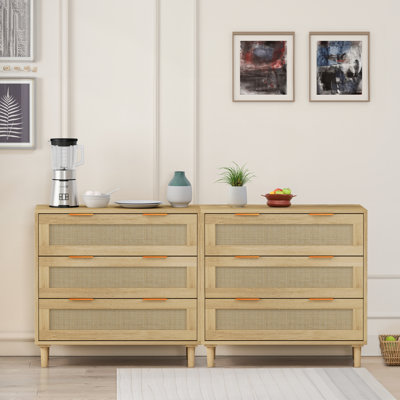 3-Drawers Rattan Storage Cabinet Rattan Drawer (Set Of 2),For Bedroom,Living Room,Dining Room And Hallways