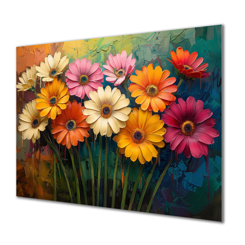 «Multicolor Garden Daisies Collage III - Daisies», reproduction d'art murale, Métal métal, H 30 po x l 40 po x P 1,5 po