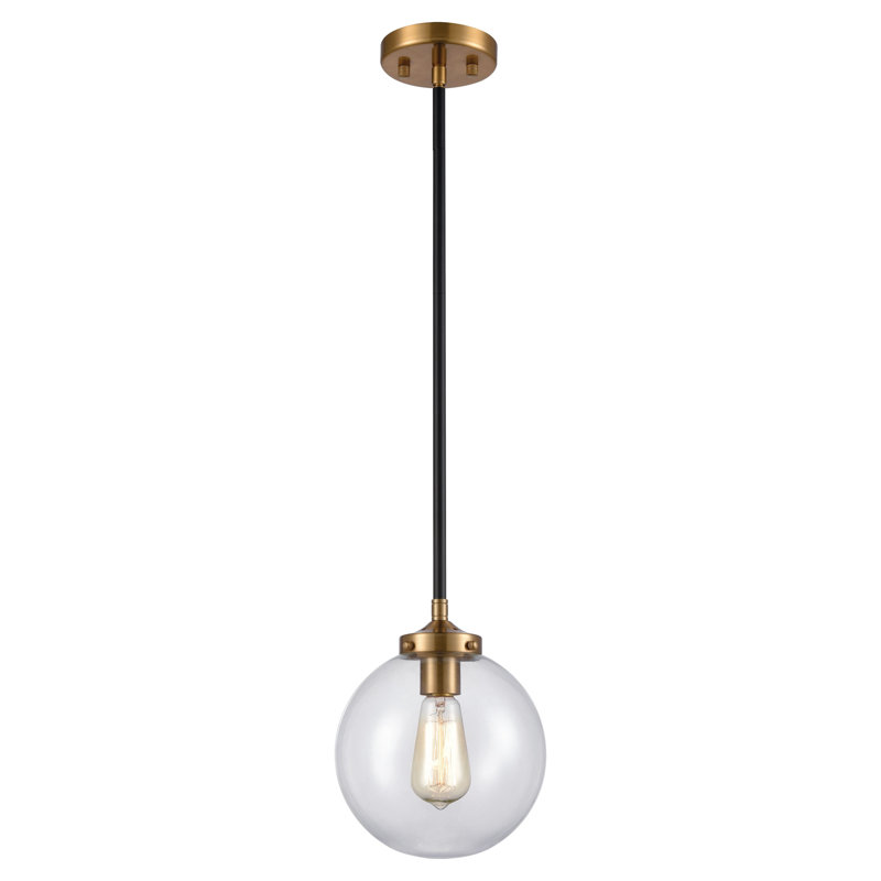 Mini-luminaire suspendu 1 lumière de 8 po Boudreaux - noir mat avec or antique, Doré, H 10 po x l 8 po x P 8 po, Ampoule E26