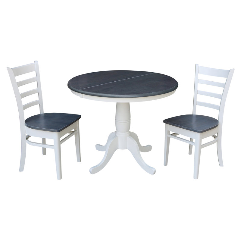 Echols Extendable Solid Wood Dining Set, Heather Gray/White, 3