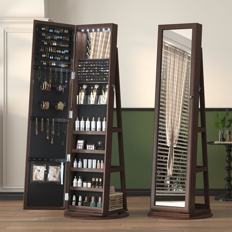 Modern Pure White Triangular Jewellery Armoire With Full-Length Mirror, Brun foncé