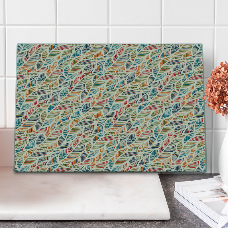 Ambesonne Boho Cutting Board Large Size Abstract Feather Wave Multicolor