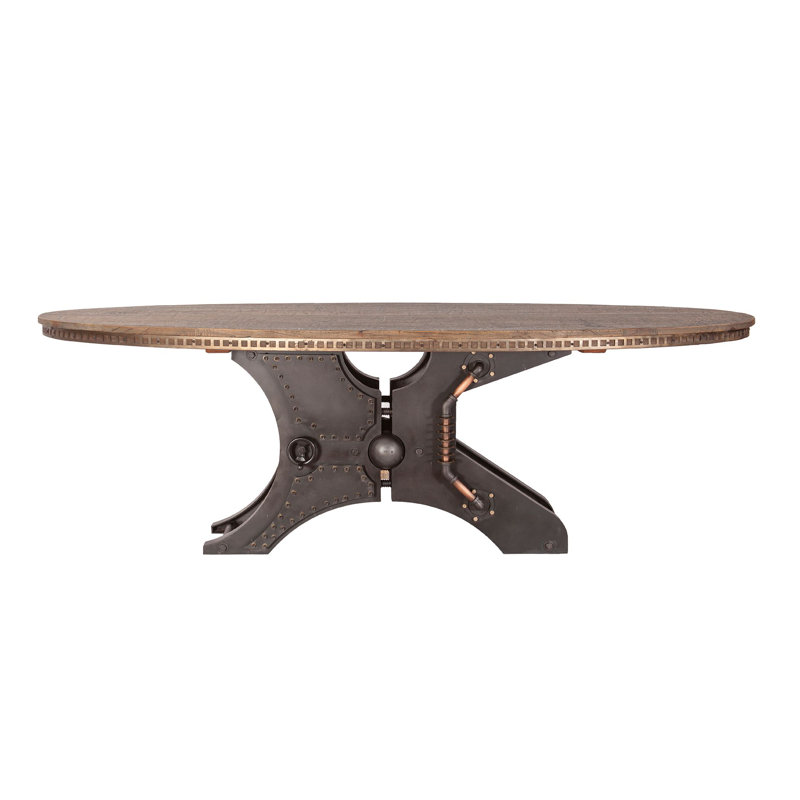 Auberta Teak Oval Solid Wood Top Metal Base Dining Table