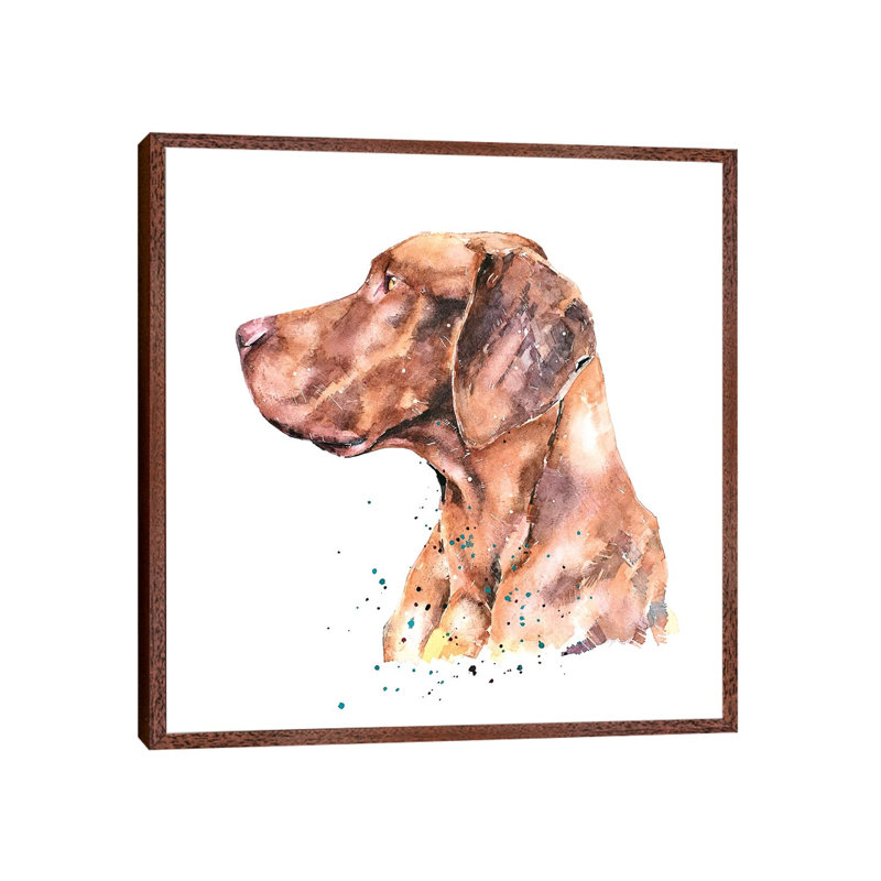 Vizsla The Thinker - Painting on Canvas, Classic Brown Wood Framed, 45.72 cm H x 45.72 cm W
