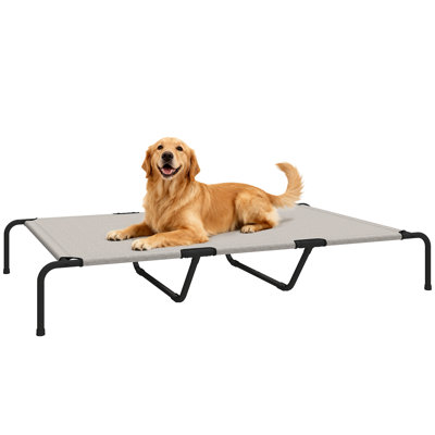 Pawhut Elevated Dog Bed Large Breeds Outdoor Dog Bed Breathable Mesh Steel Frame Beige 60"L