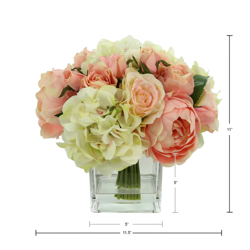Spring Additions Pink & White Assorted Rose in Water Glass Vessel