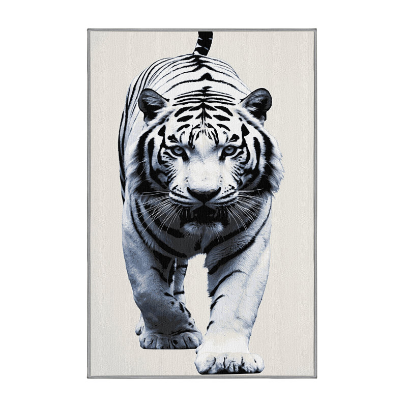  Tapis blanc lavable avec tigres du Bengale et grands chats, Rectangle 6 pi x 9 pi